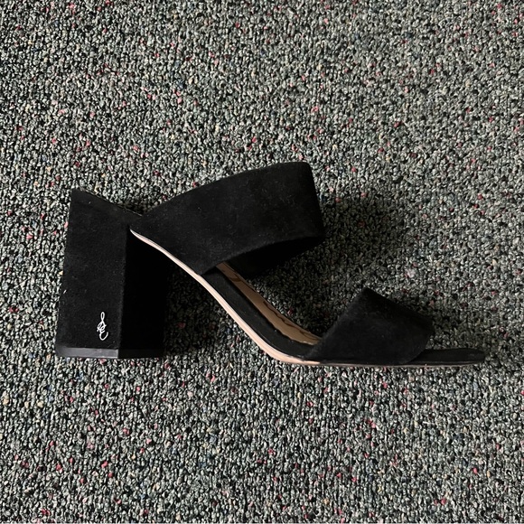 SAM EDELMAN Suede Black Two Strap Sandal Mule Slip-On Block Heeled Shoes Sz 9 - Picture 8 of 16